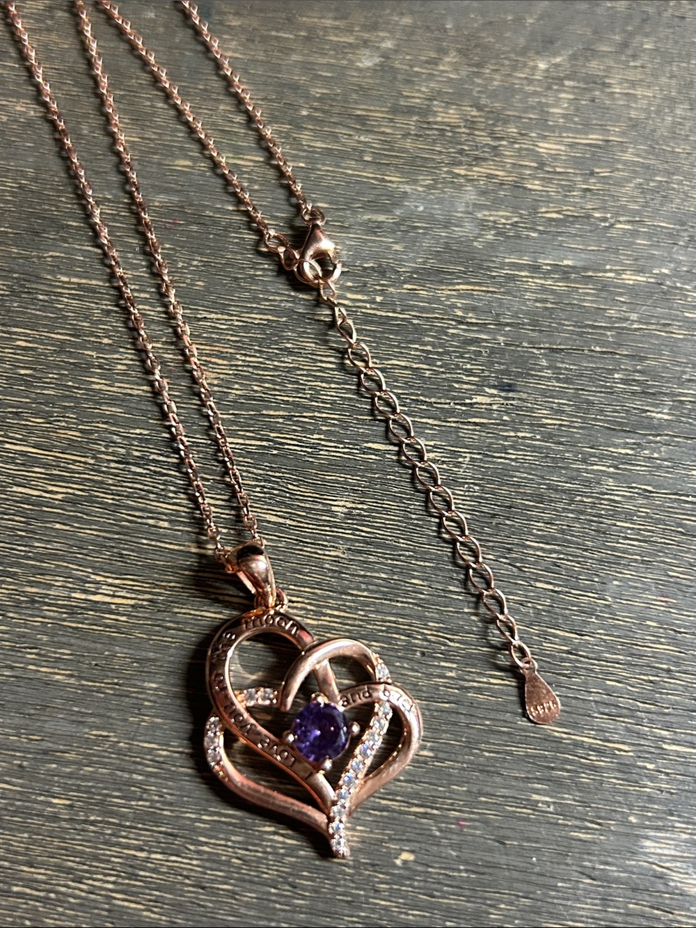 Rose‎ Gold Plated Sterling Silver Heart Pendant Necklace with Purple Gem